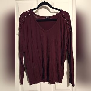 EUC Express Burgundy Lace-Up Long Sleeve Top